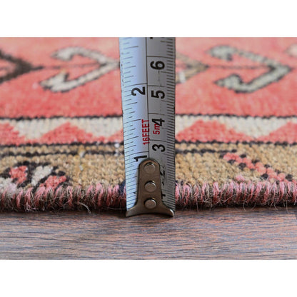 3'1"X8' Blush Red, Vintage Zoroastrian Heris Hand Knotted Wool Runner Rug
