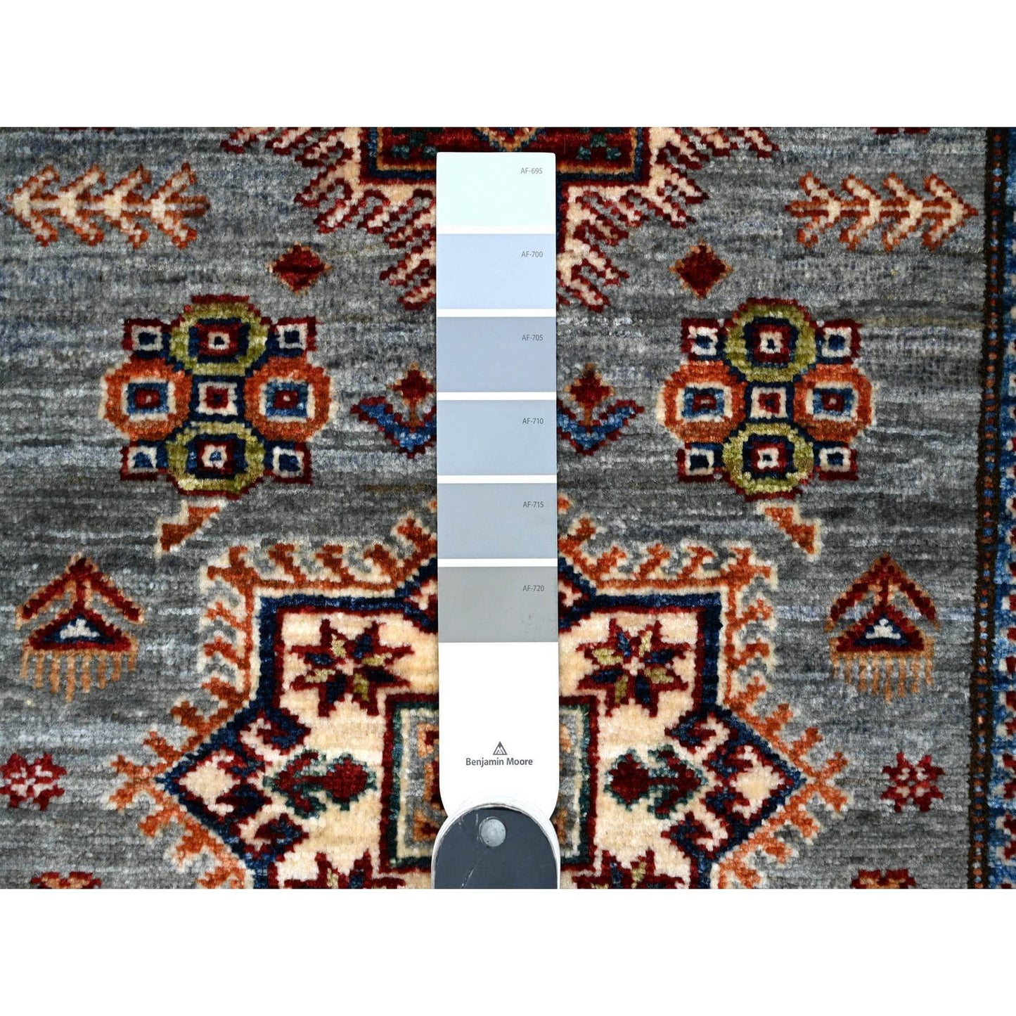 2'5"X6'10" Whale Gray Super Kazak Tribal Elements Hand Knotted Runner Rug