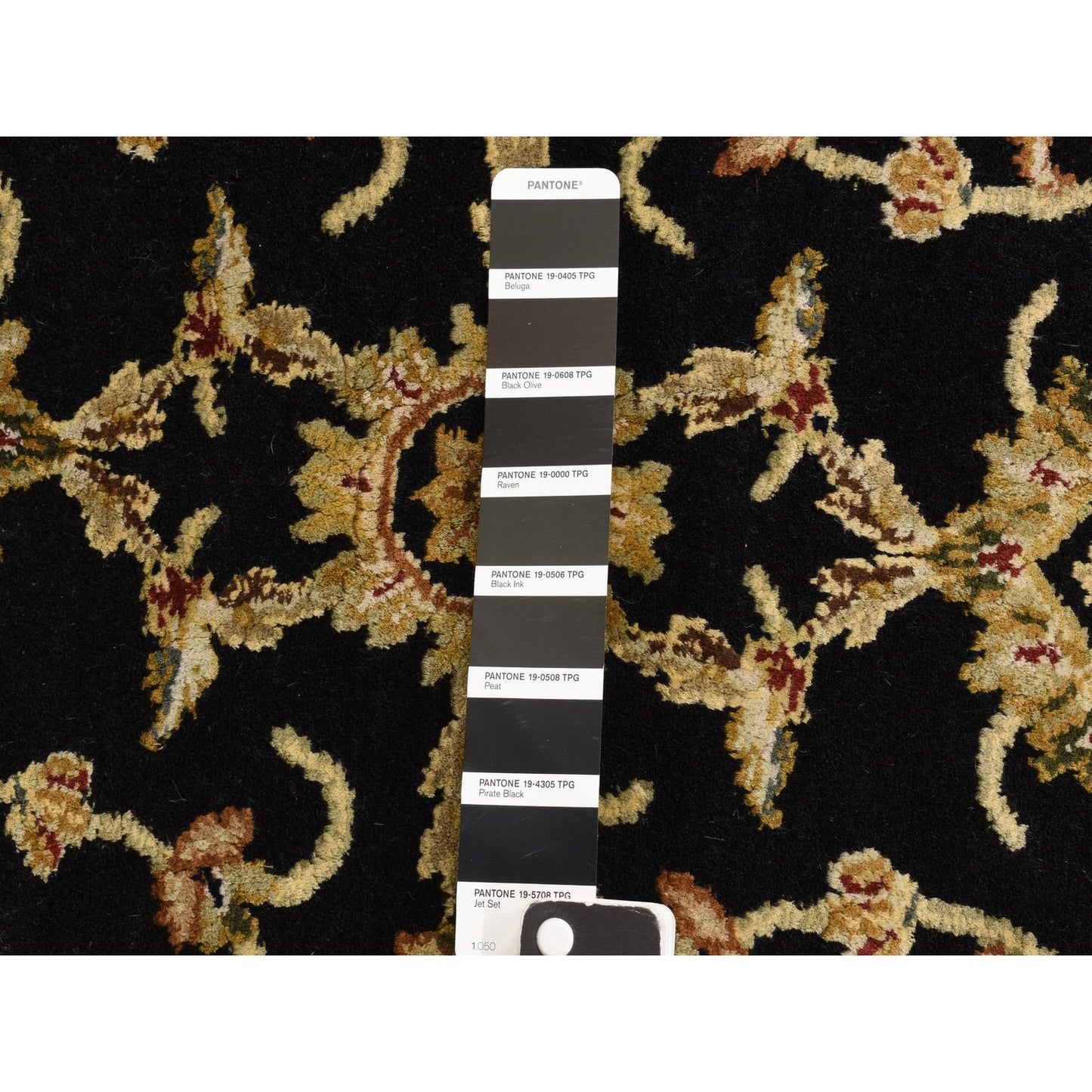 4'2"X4'2" Black Rajasthan Hand Knotted Half Wool And Half Silk Round Rug