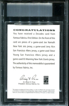 Manning, Young, Rice, & Namath Famous Fabrics First Edition Card #2/9