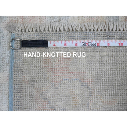 3'1"X15'6" Gray Angora Oushak Leaf Design Hand Knotted Wool Runner Rug