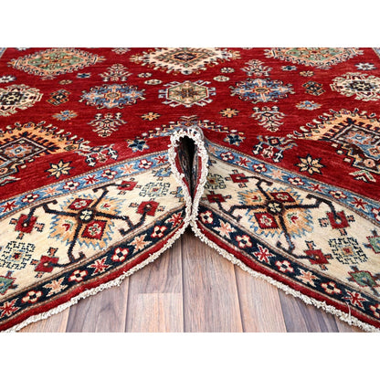 6'X8'8" Fire Brick Red Wool Tribal Super Kazak Hand Knotted Oriental Rug