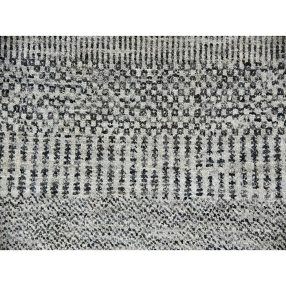Rug 10'x10' Sea Gray Hand Knotted Round Pure Undyed Wool Grass Design