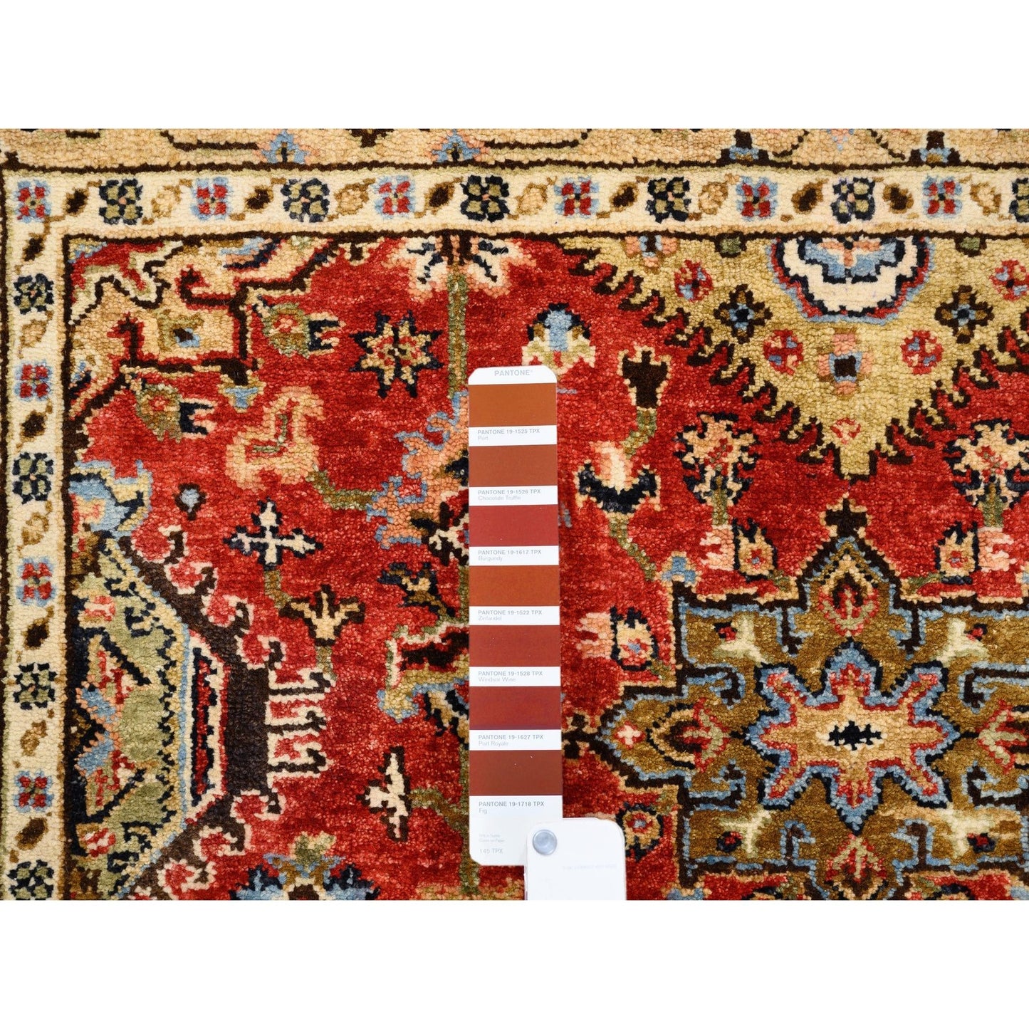 4'1"X6' Red With A Mix Of Gold Karajeh Design Wool Hand Knotted Rug
