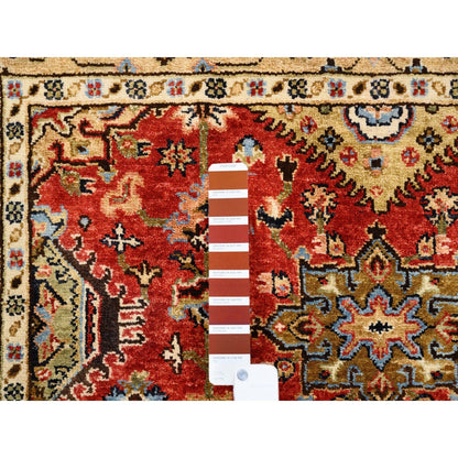 4'1"X6' Red With A Mix Of Gold Karajeh Design Wool Hand Knotted Rug