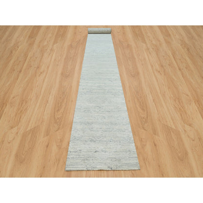 2'7"X22' Gray Modern Design Hand Spun Wool Hand Knotted Xl Runner Rug