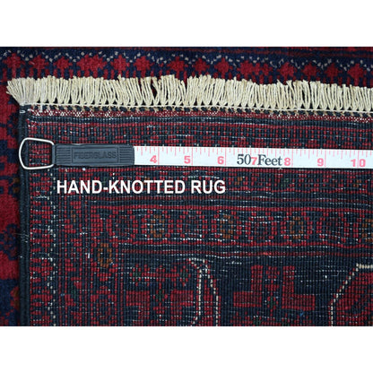 2'8"X16'3" Vermilion Red Afghan Khamyab Pure Wool Hand Knotted Runner Rug