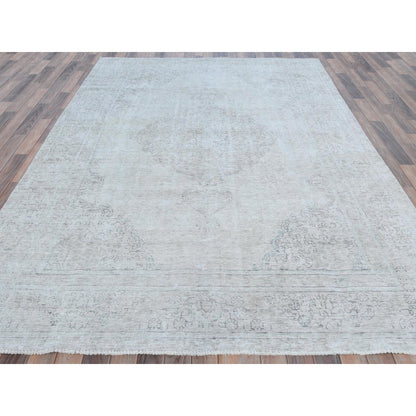 7'1"X10'8" Gray Old Farsian Hand Knotted Worn Down Wool Distressed Rug