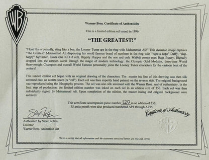 Muhammad Ali Signed "The Greatest" L.E. Cel 220 /350 Warner Bros. Animation Art