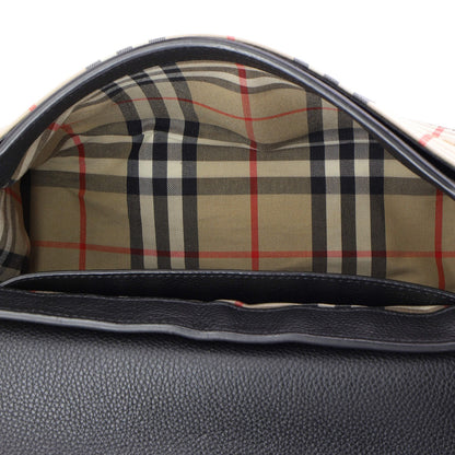 Burberry Note Crossbody Bag Leather With Vintage Check Canvas Medium
