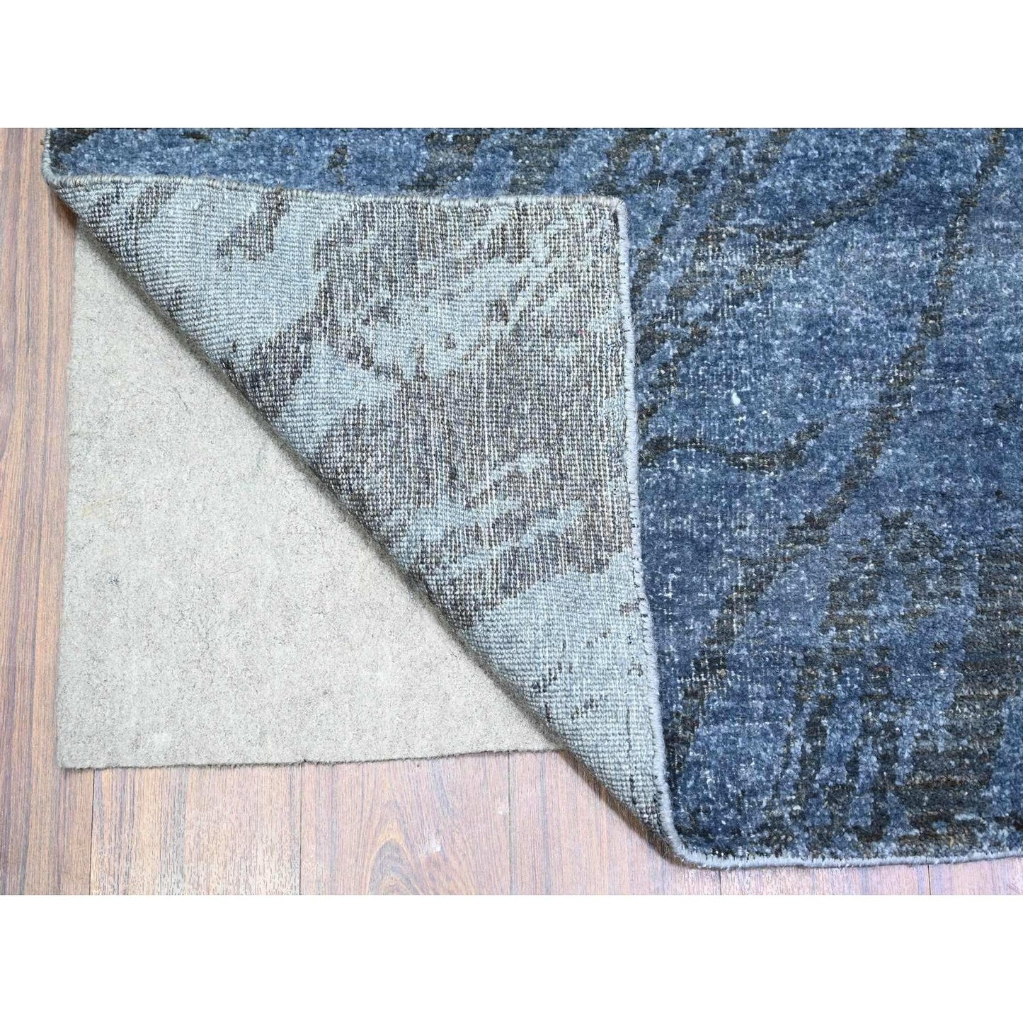 8'10"X12'1" Blue Gray Modern Tree Design 100% Wool Hand Knotted Rug