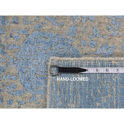2'5"X10'1" Blue Jacquard Hand Loomed Wool And Silk Pomegranate Runner Rug