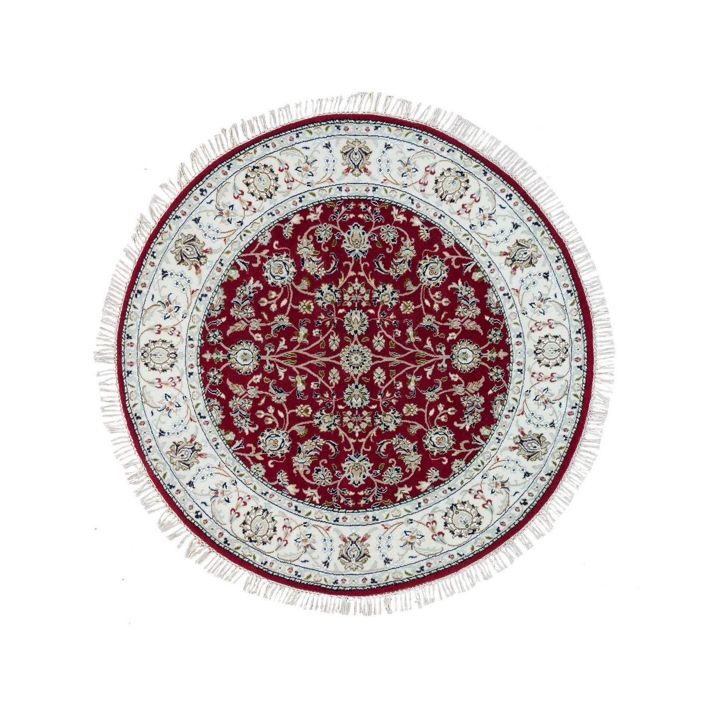 4'10"X4'10" Red Nain Design 250 Kpsi Soft Wool Hand Knotted Round Rug