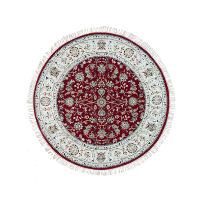4'10"X4'10" Red Nain Design 250 Kpsi Soft Wool Hand Knotted Round Rug
