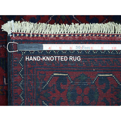 2'8"X13'1" Red Afghan Khamyab Pure Wool Geometric Design Hand Knotted Rug