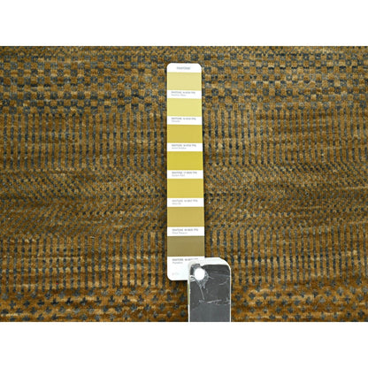 2'8"X8' Almond Brown Hand Knotted Grass Design Wool And Silk Runner Rug