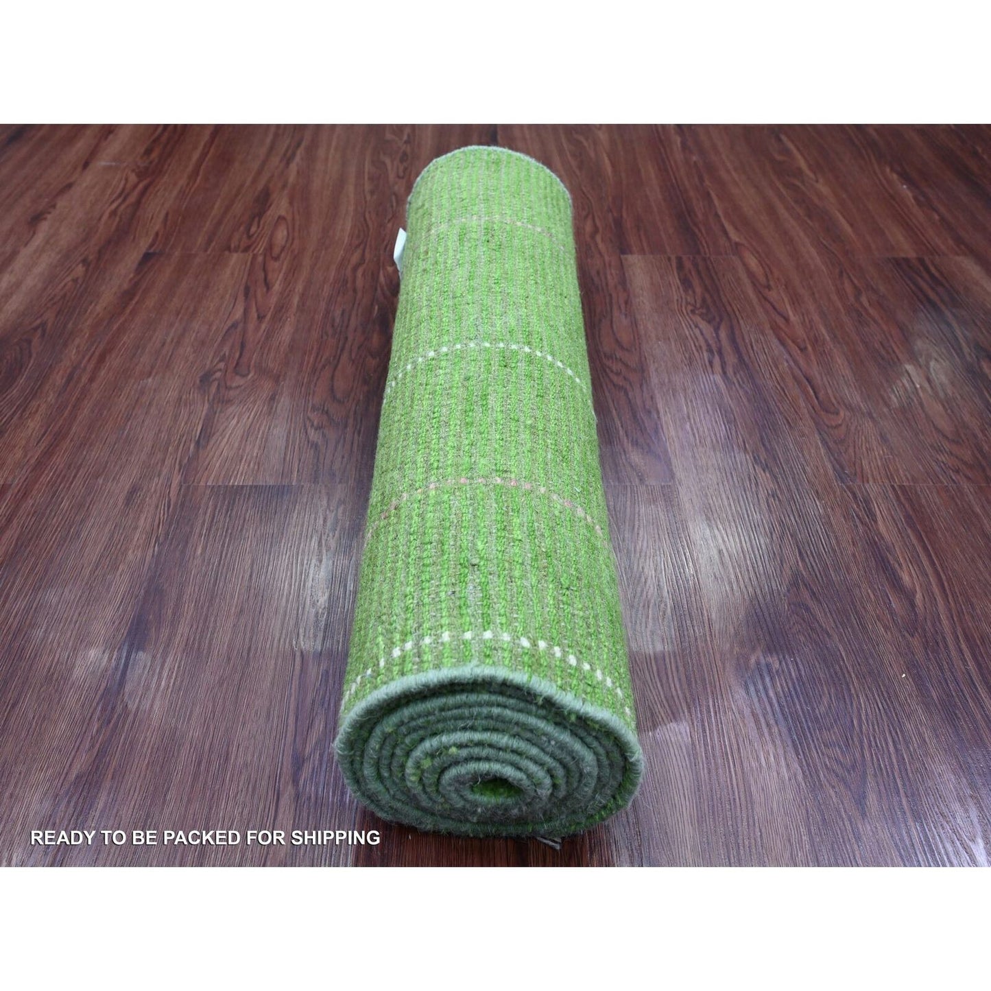 2'5"X9' Green Geometric Moroccan Weave Soft Wool Hand Knotted Runner Rug