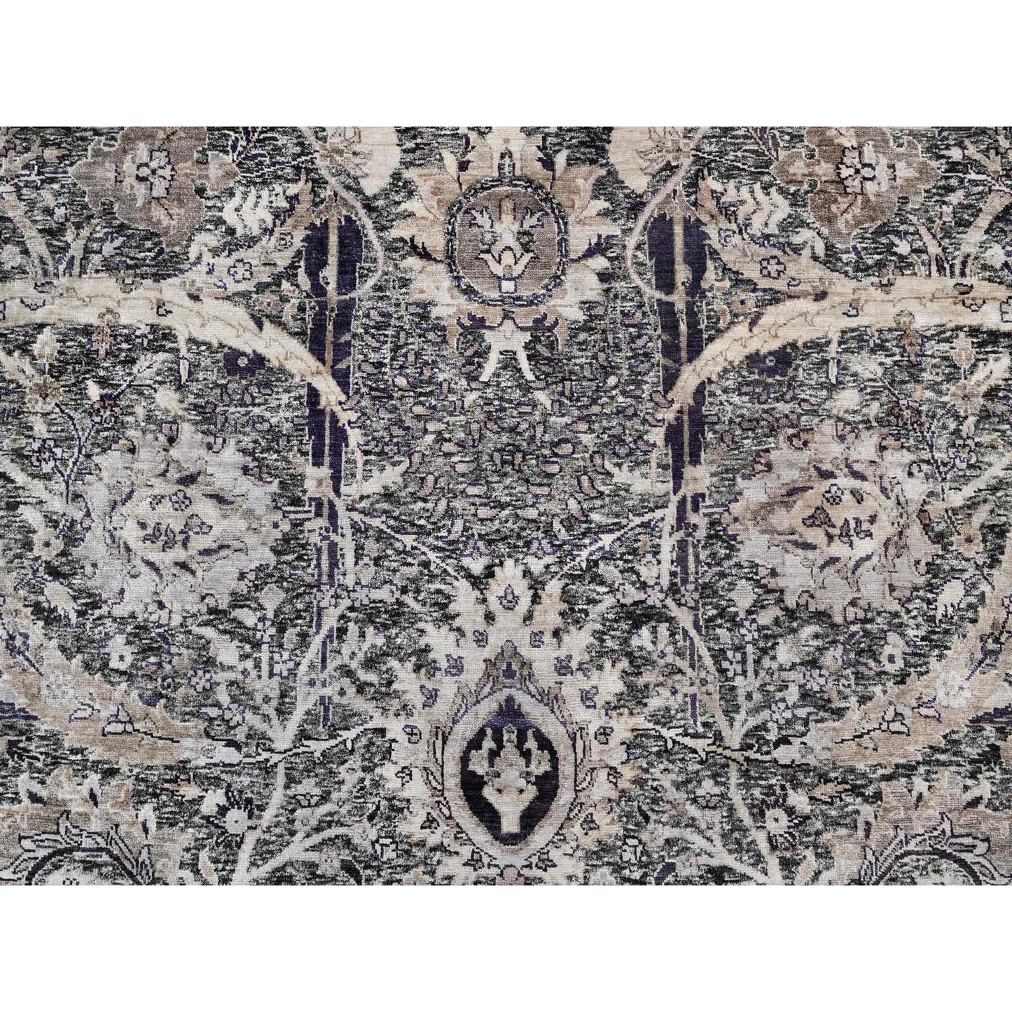 10'X10' Brown Wool And Silk Hand Knotted Sickle Leaf Round Oriental Rug