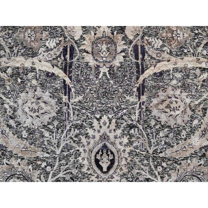 10'X10' Brown Wool And Silk Hand Knotted Sickle Leaf Round Oriental Rug
