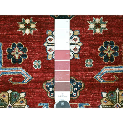 3'10"x6'2" Red Afghan Super Kazak Hand Knotted Pure Wool Rug