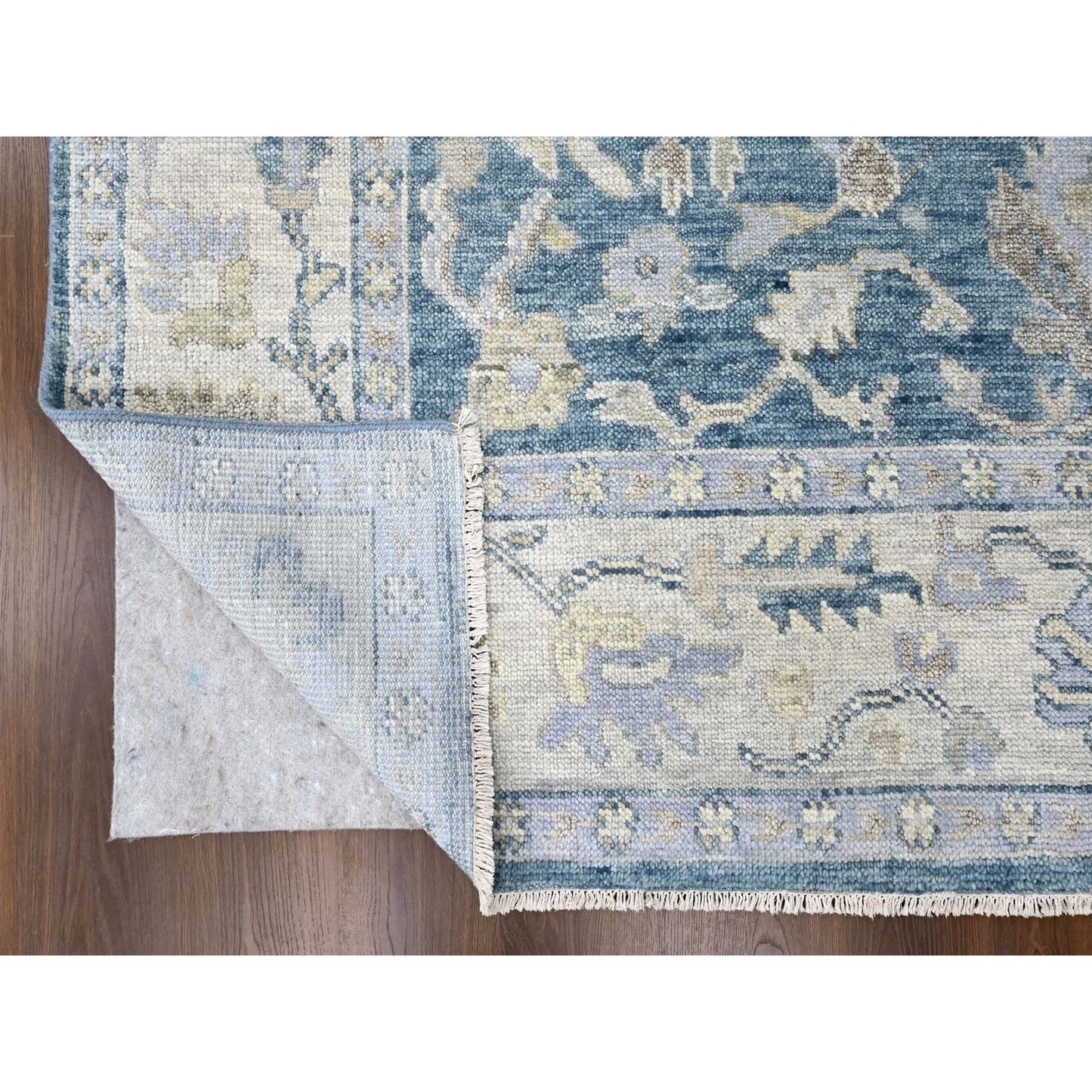 9'X12'1" Aegean Blue Oushak Design Hand Knotted Soft Wool Oriental Rug