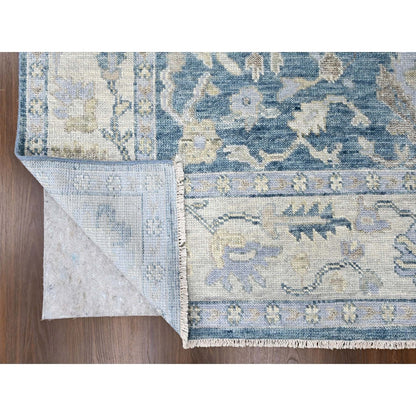9'X12'1" Aegean Blue Oushak Design Hand Knotted Soft Wool Oriental Rug