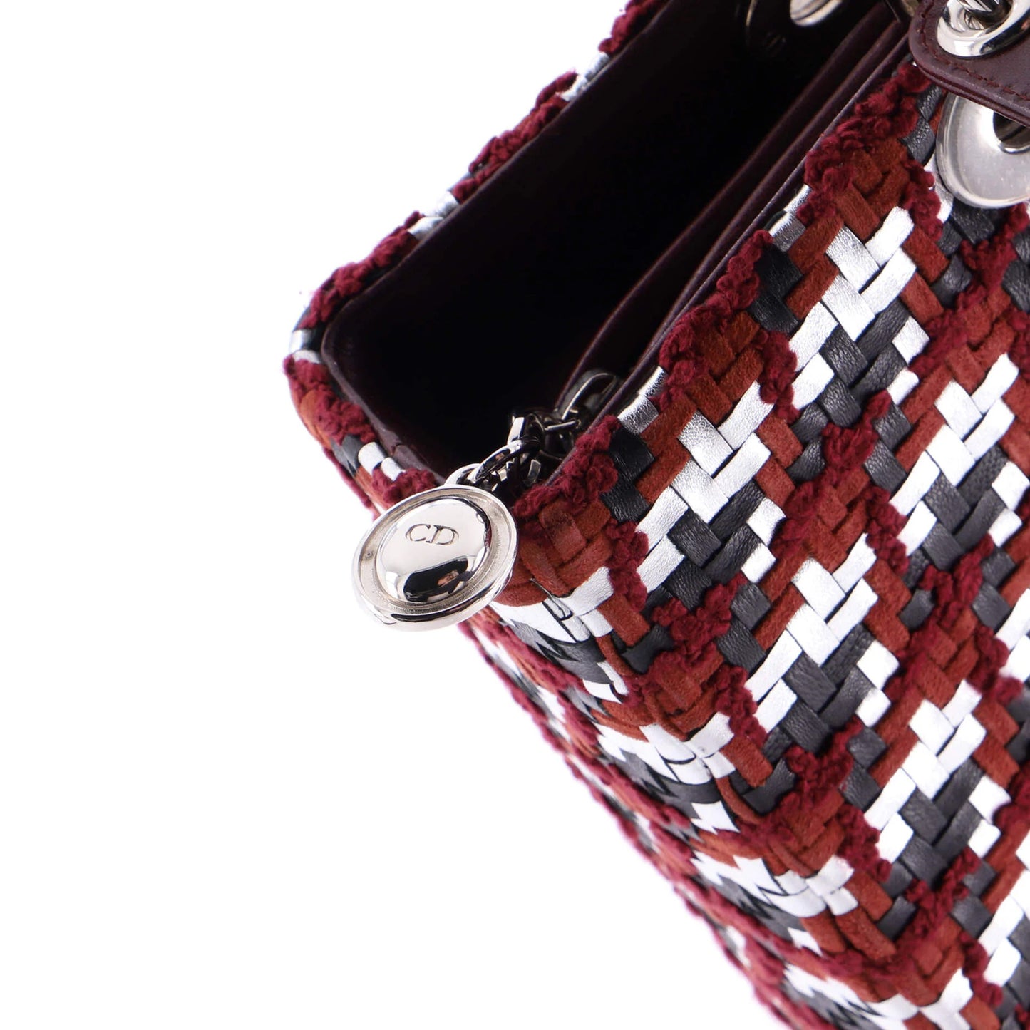 Christian Dior Lady Dior Bag Woven Leather With Tweed Large