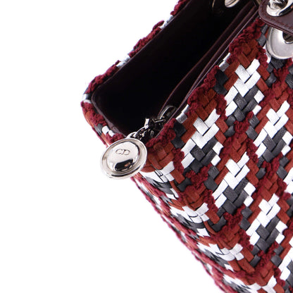 Christian Dior Lady Dior Bag Woven Leather With Tweed Large