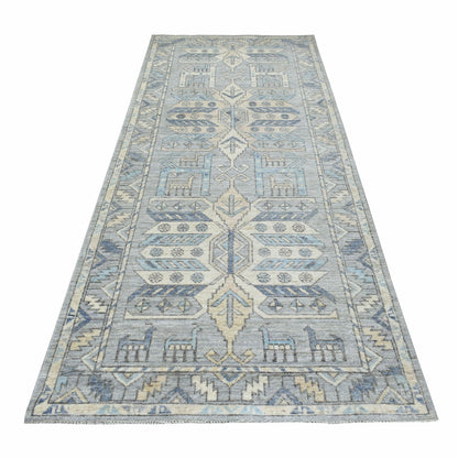 4'1"X9'9" Wool Hand Knotted Gray Anatolian Inspired Wide Runner Rug