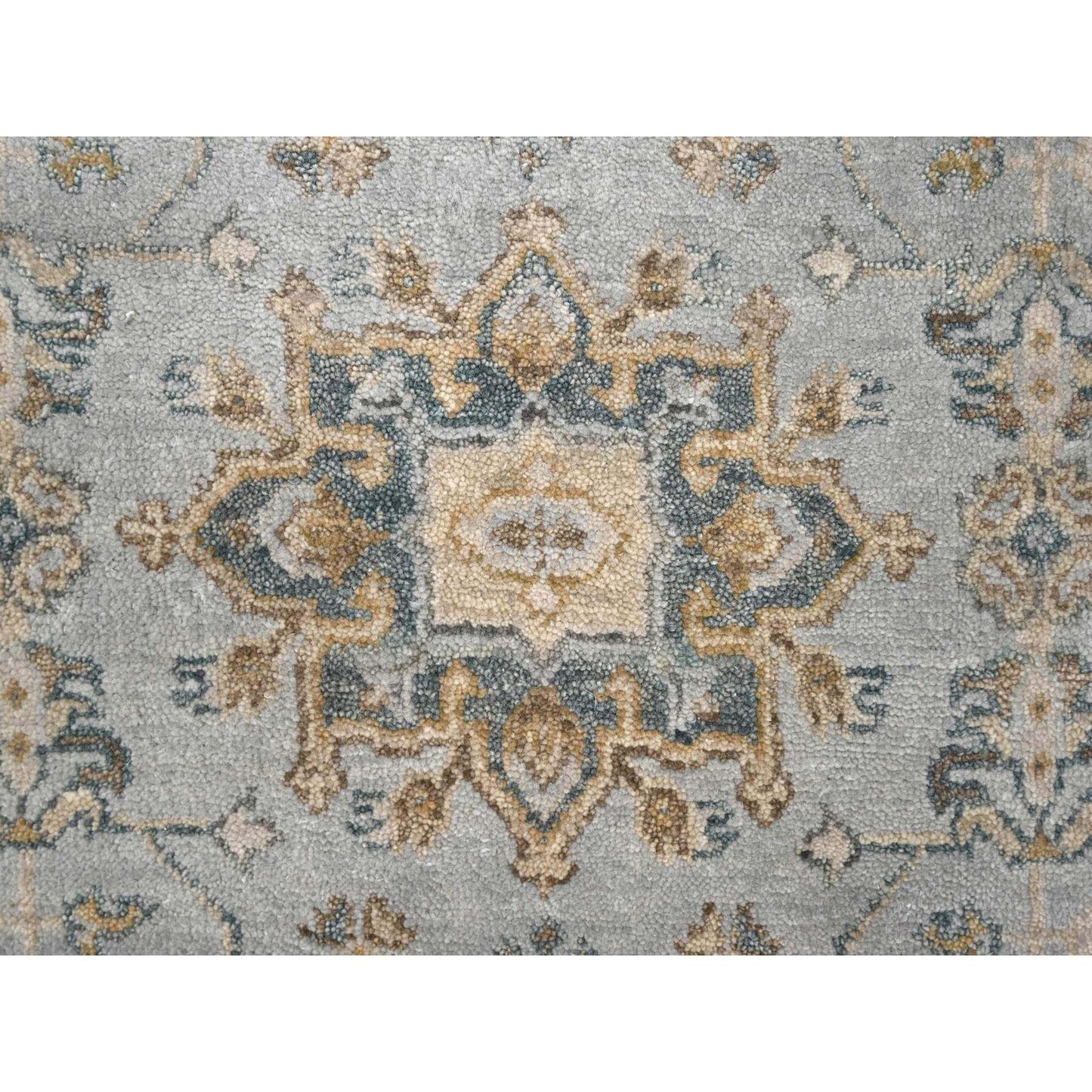 Rug 3'1"x5' Gray Hand Knotted Karjihooz and Geometric Design Pure Wool