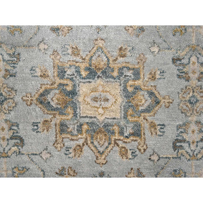 Rug 3'1"x5' Gray Hand Knotted Karjihooz and Geometric Design Pure Wool