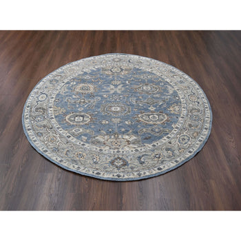 8'X8' Silver Blue Natural Wool Hand Knotted Oushak Design Round Rug