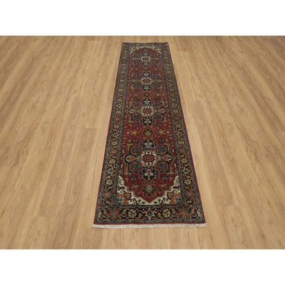 2'8"X10' Ruby Red Hand Knotted Wool Rug Runner Antiqued Fine Heris Revival