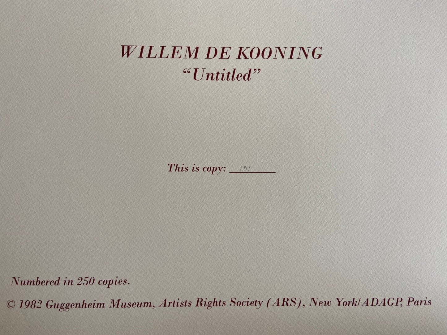 Willem De Kooning Lithograph Guggenheim Museum