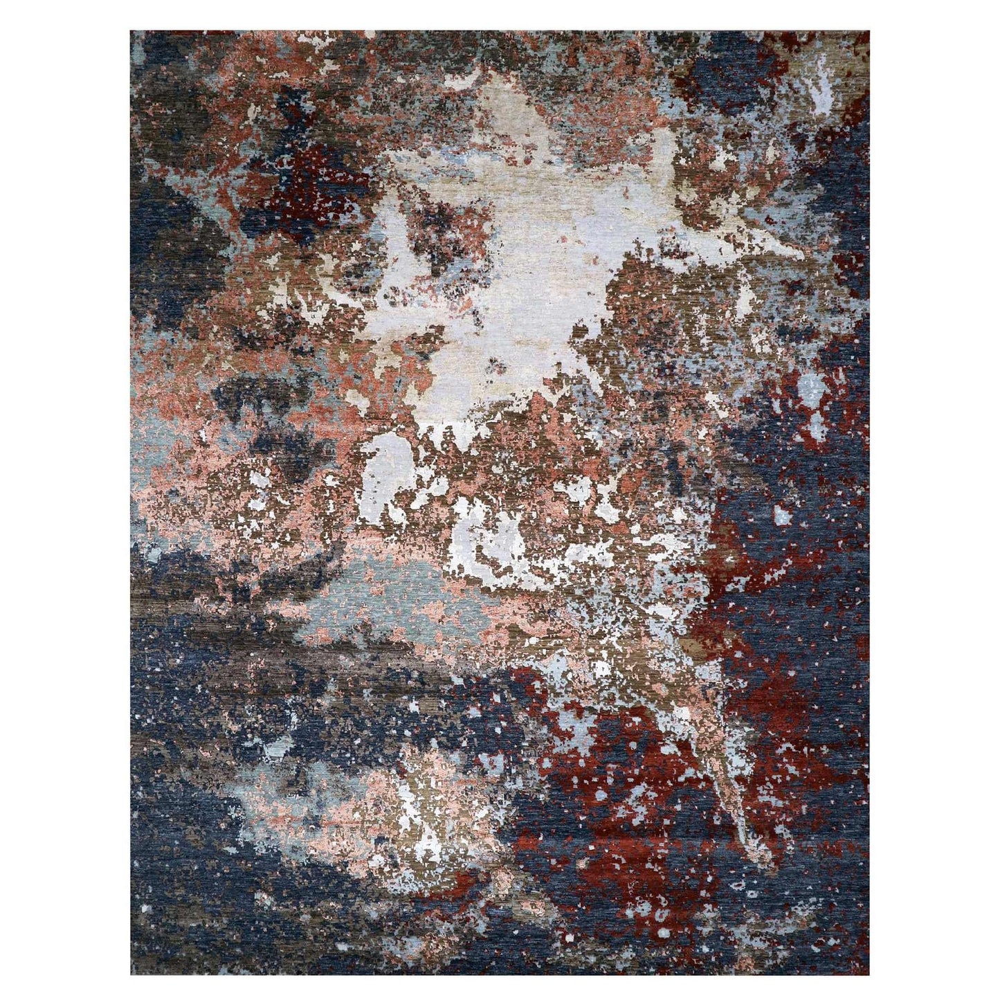 Burnt amber abstract design soft wool hand knotted rug oversized