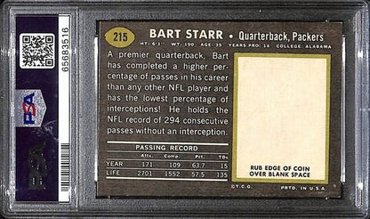 Bart Starr Hof Packers Signed/Auto 1969 Topps Football Card #215 Psa/Dna 187837