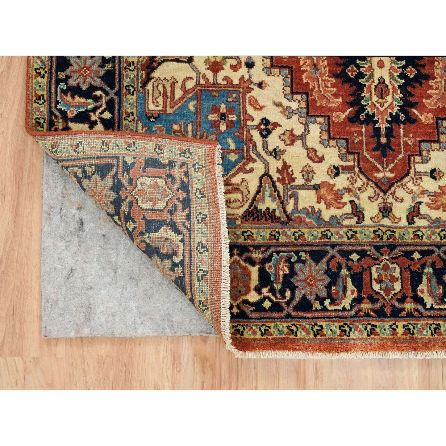 4'X10'1" Red Pure Wool Hand Knotted Heris Re-Creation Wide Runner Rug