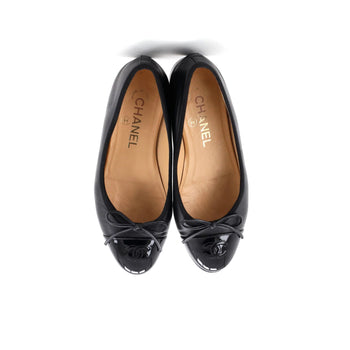 Chanel Women's CC Cap Toe Bow Ballerina Flats Leather Patent
