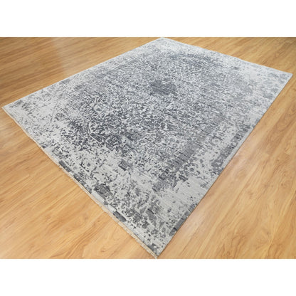8'X10'1" Hand Knotted Grey Broken Farsian Design Wool And Pure Silk Rug