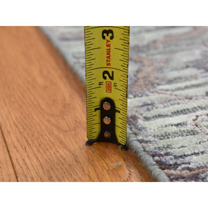 Rug 2'x3' Green Silk with Wool Mughal Design Hand Knotted Mat