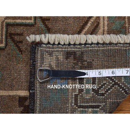3'X5'2" Brown Washed Out Afghan Balooch Pure Wool Hand Knotted Rug