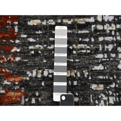 9'X12'4" Jet Black Organic Wool Hand Knotted Abstract Design Rug