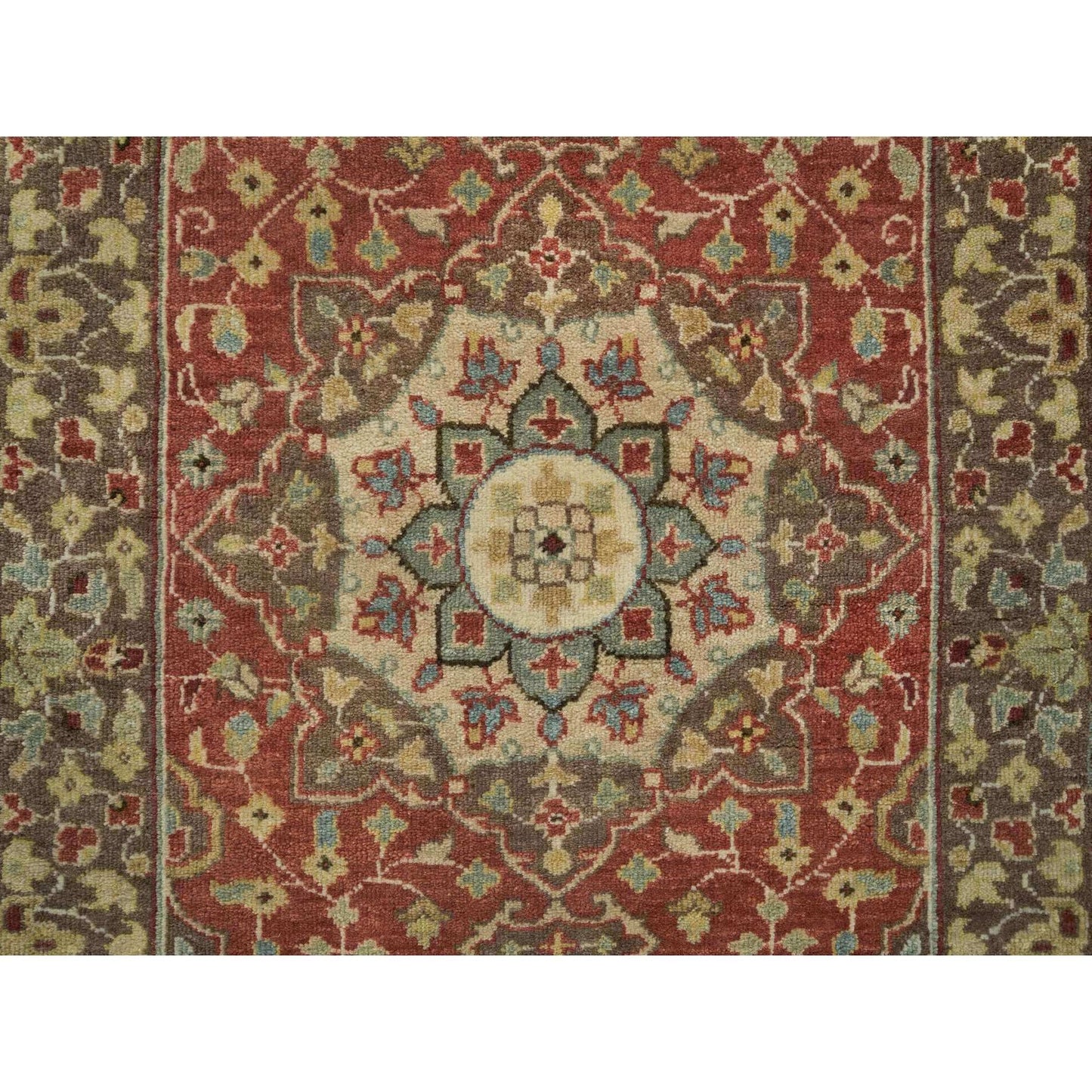 2'6"X8'3" Rust & Brown Antiqued Haji Design Hand Knotted Wool Runner Rug