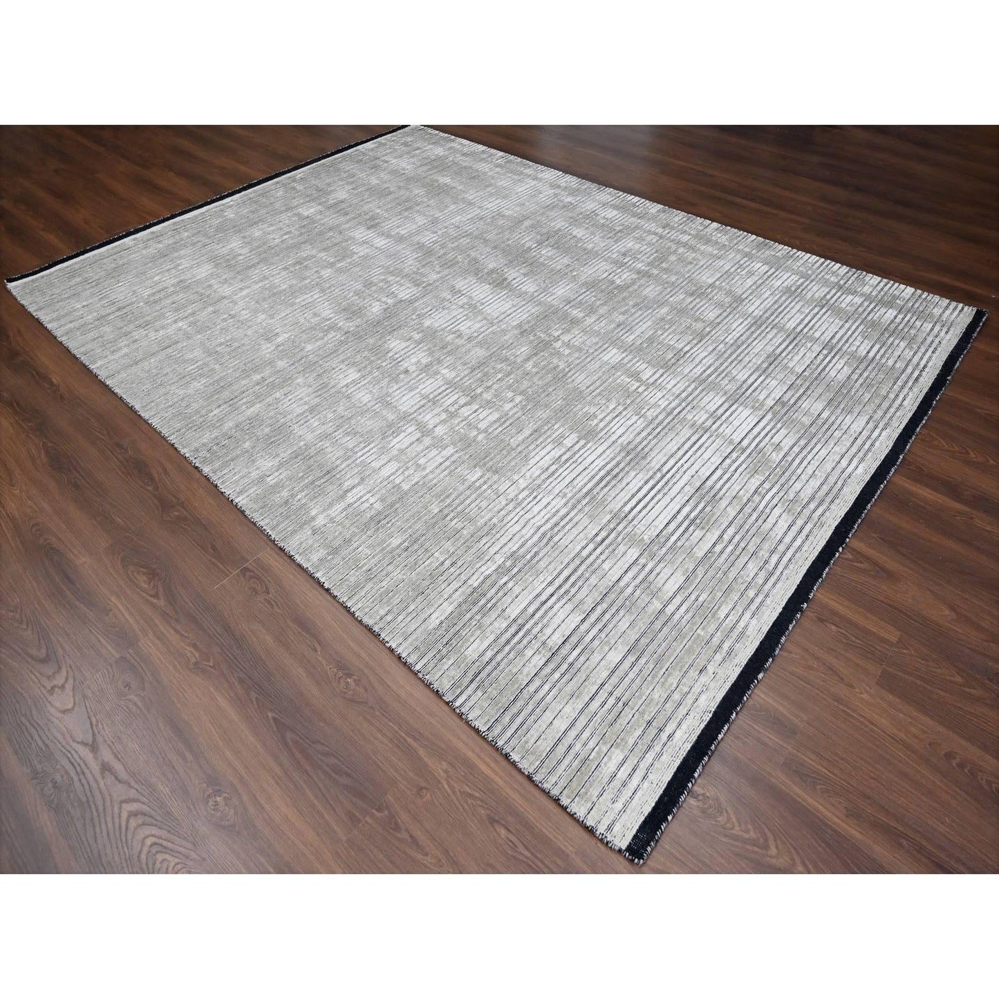 9'1"X12'1" Taupe Wool And Silk Hand Loomed Modern Design Oriental Rug