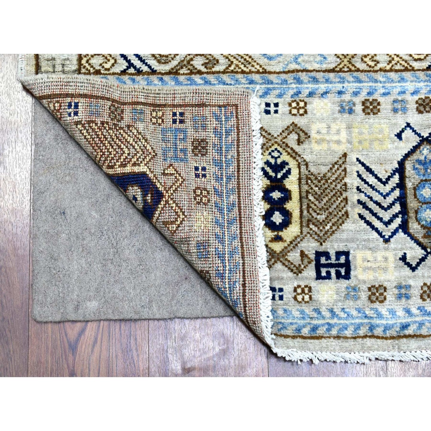 2'10"X8'4" Light Gray Hand Knotted Afghan Ersari Pure Wool Runner Rug