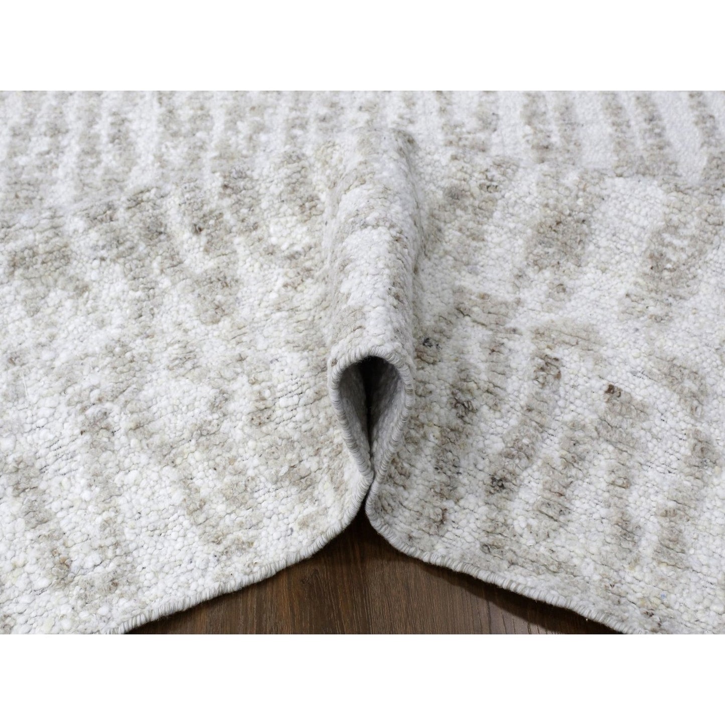 9'1"X12'1" Ivory Minimalist Swedish Design Hand Knotted Natural Wool Rug