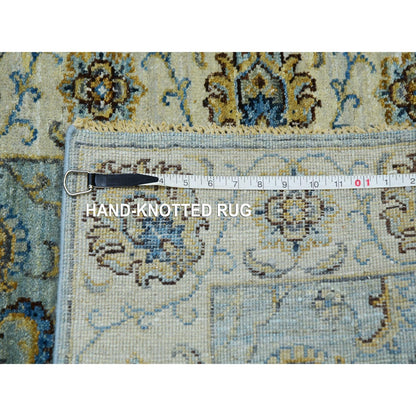 2'8"X29'9" Blue Hand Knotted Shiny Wool Shah Abbas Xl Runner Rug