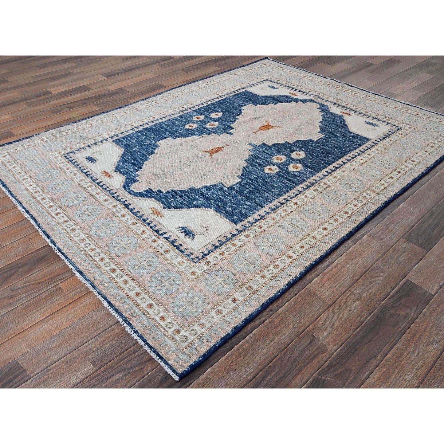 5'X6'10" Blue Anatolian Village Inspired Wool Hand Knotted Oriental Rug