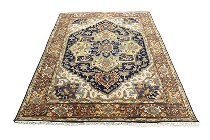 8X10 ft Handmade Serapi Oriental Rug Floral Boho Farmhouse Style Wool Carpet