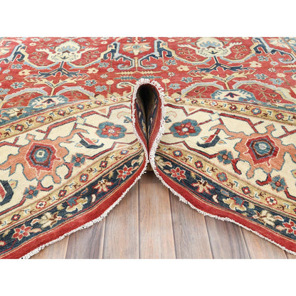 9'X12' Soft Red Pure Wool Hand Knotted Afghan Peshawar Garus Design Rug